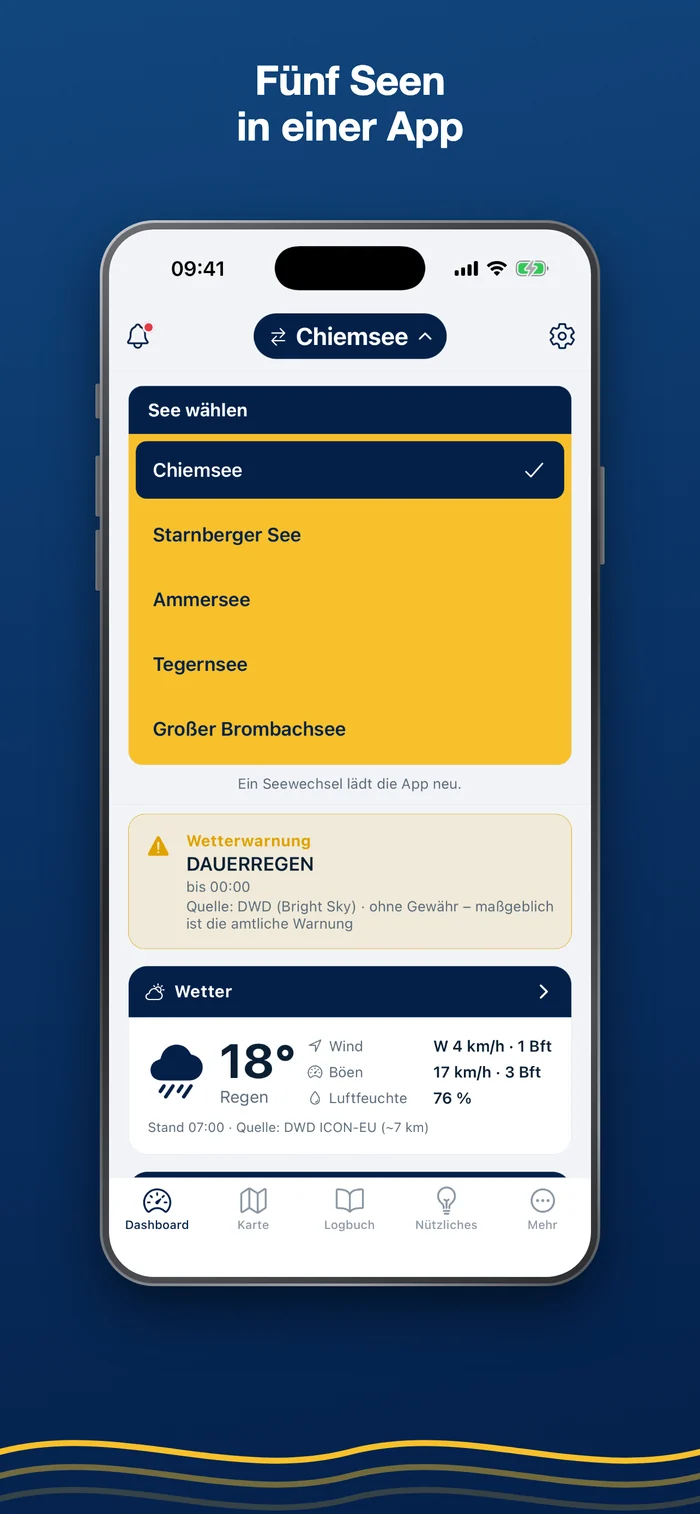 Binnen Skipper – Seewahl: fünf Seen in einer App